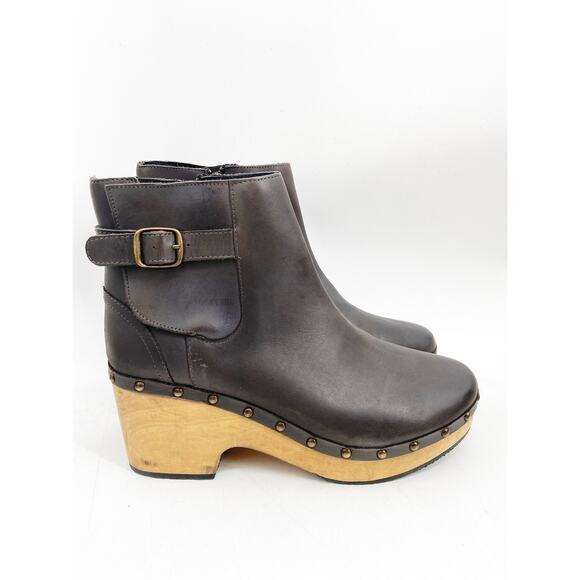 Free People Crosby Dark Brown Leather Wood Sole Clog Boots Size 41 - Picture 1 of 5